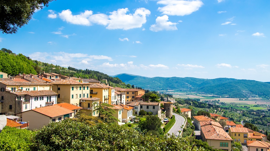 view of Cortona, medieval town in Tuscany, Italy view of Cortona, medieval town in Tuscany, Italy