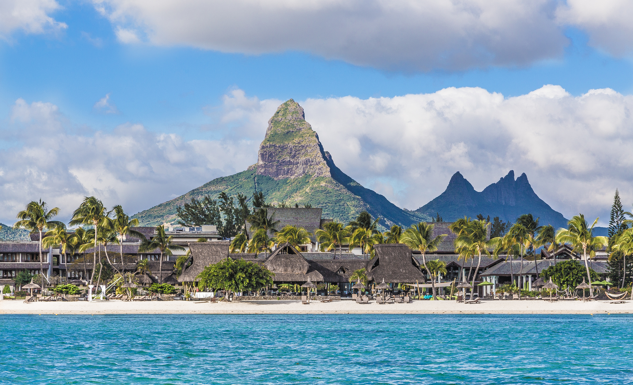 Flic en flac beach with Piton de la Petite Riviere Noire Mauritius Flic en flac beach with Piton de la Petite Riviere Noire Mauritius