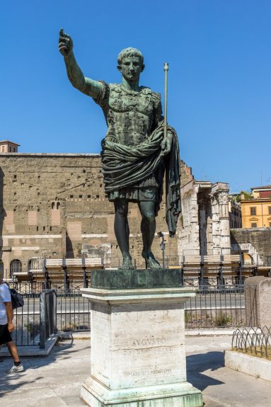 Amazing view of Augustus Forum and statue in city of Rome, Italy Amazing view of Augustus Forum and statue in city of Rome, Italy
