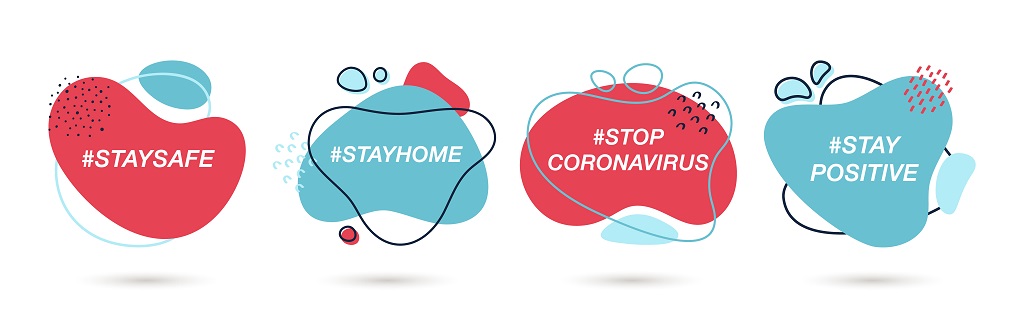 Coronavirus hashtags set to prevent the spread of coronavirus. Quarantine and self-isolation quotes. COVID-19 hashtags collection. Stay Home, Stay Safe, Stop coronavirus, Stay Positive .