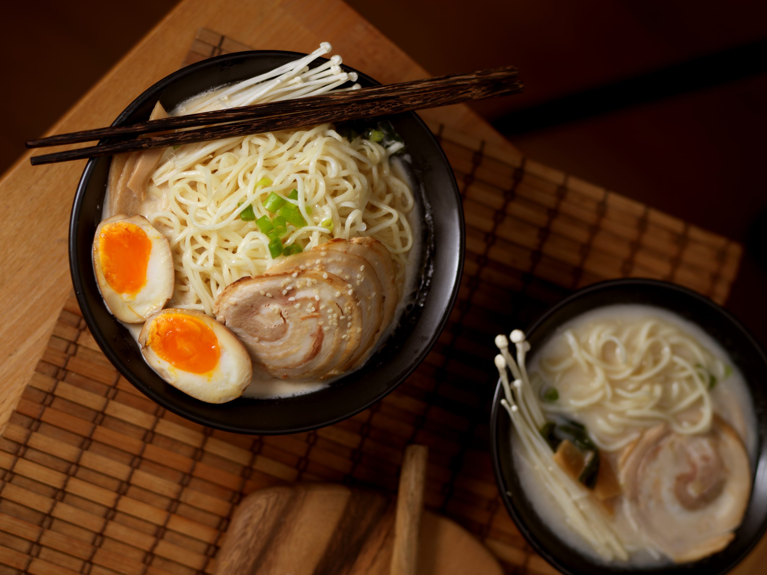 Tonkotsu ramen with pork bone based soup, traditional Japan noodle