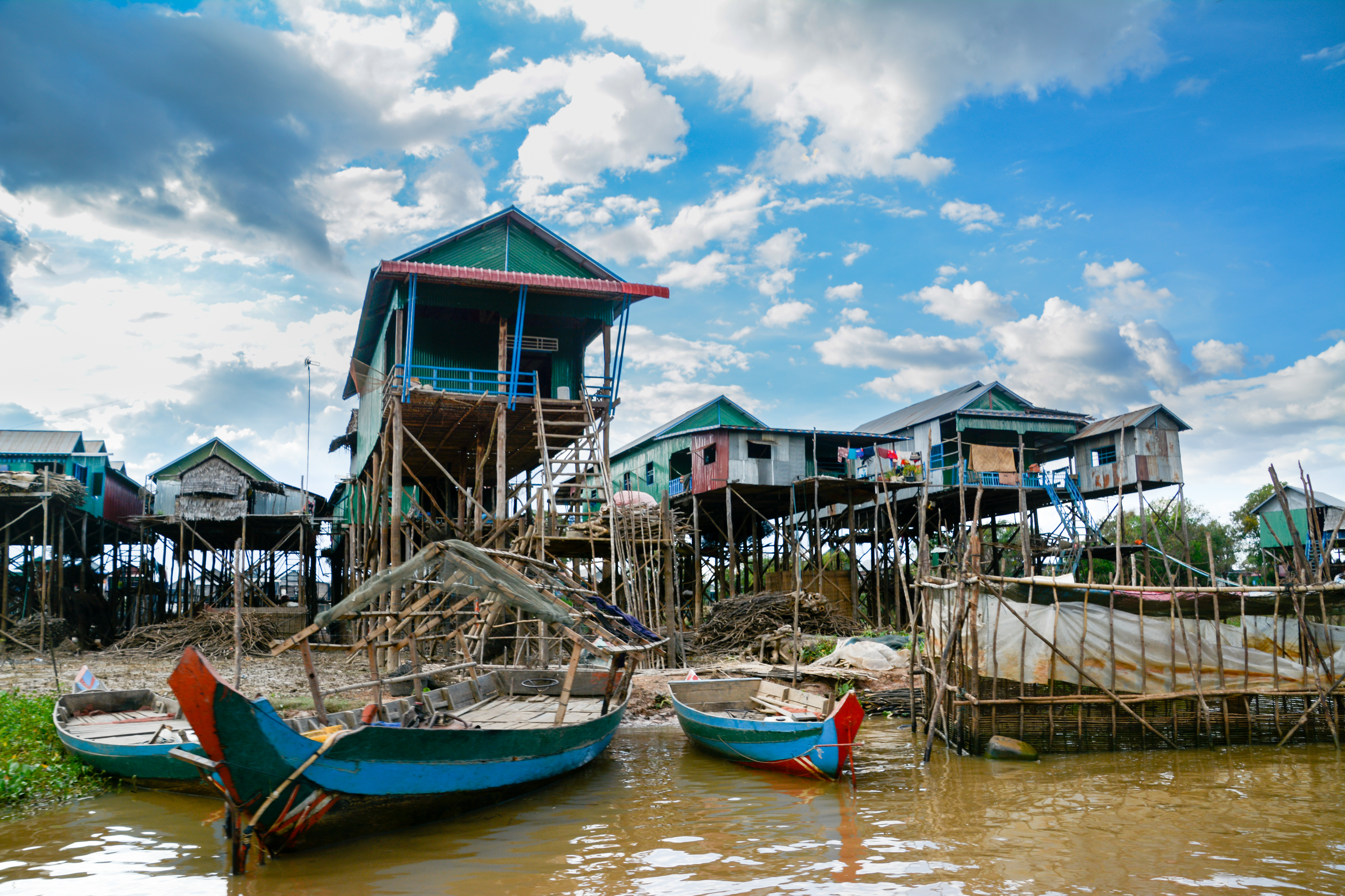 Stilted Houses in Tonle Sap Lake Fishing Village, Cambodia.