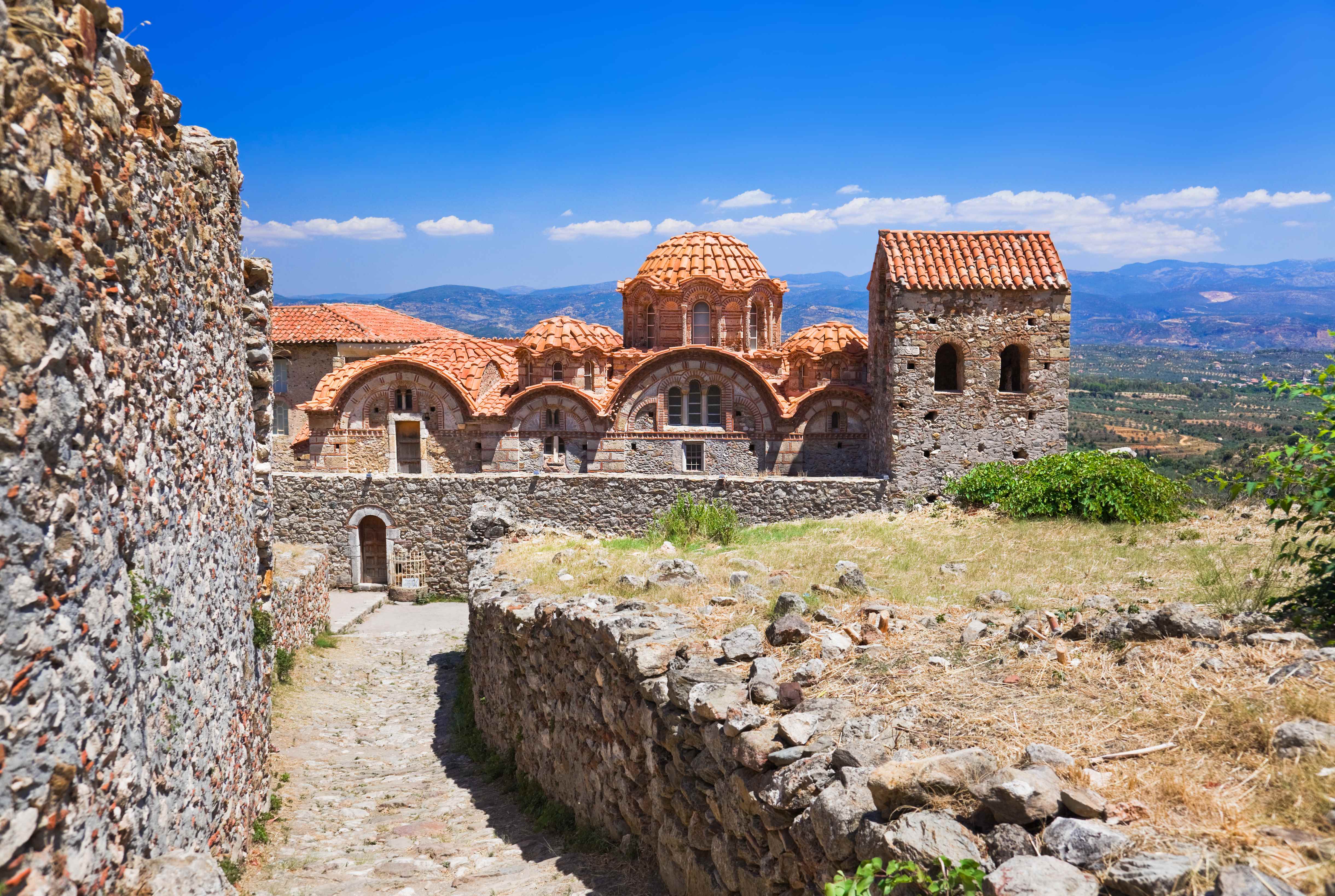 Ruins of old town in Mystras, Greece – archaeology background Ruins of old town in Mystras, Greece – archaeology background