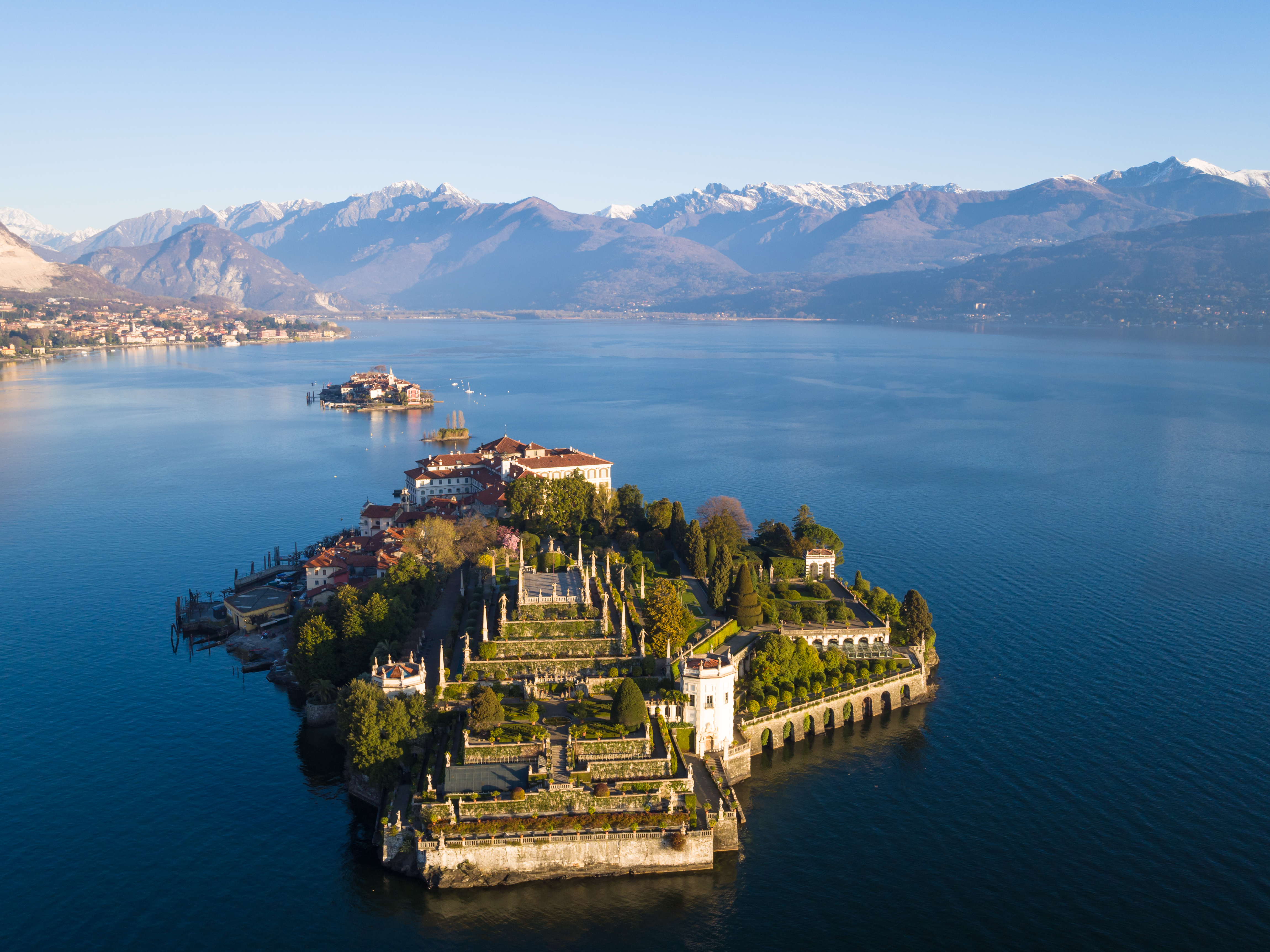 Isola Bella on Lake Maggiore from bird view Isola Bella on Lake Maggiore from bird view