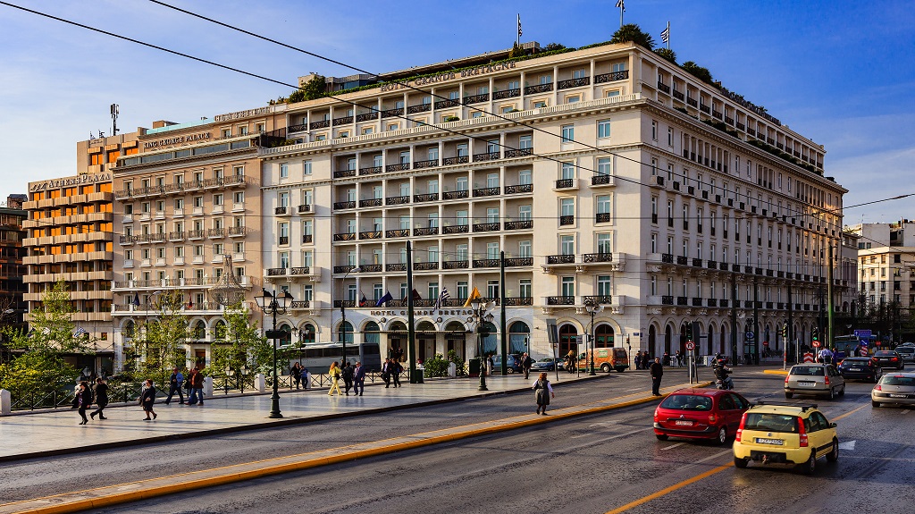 Athens, Greece: Hotel Grand Bretagne on Syntagma Square at sunset
