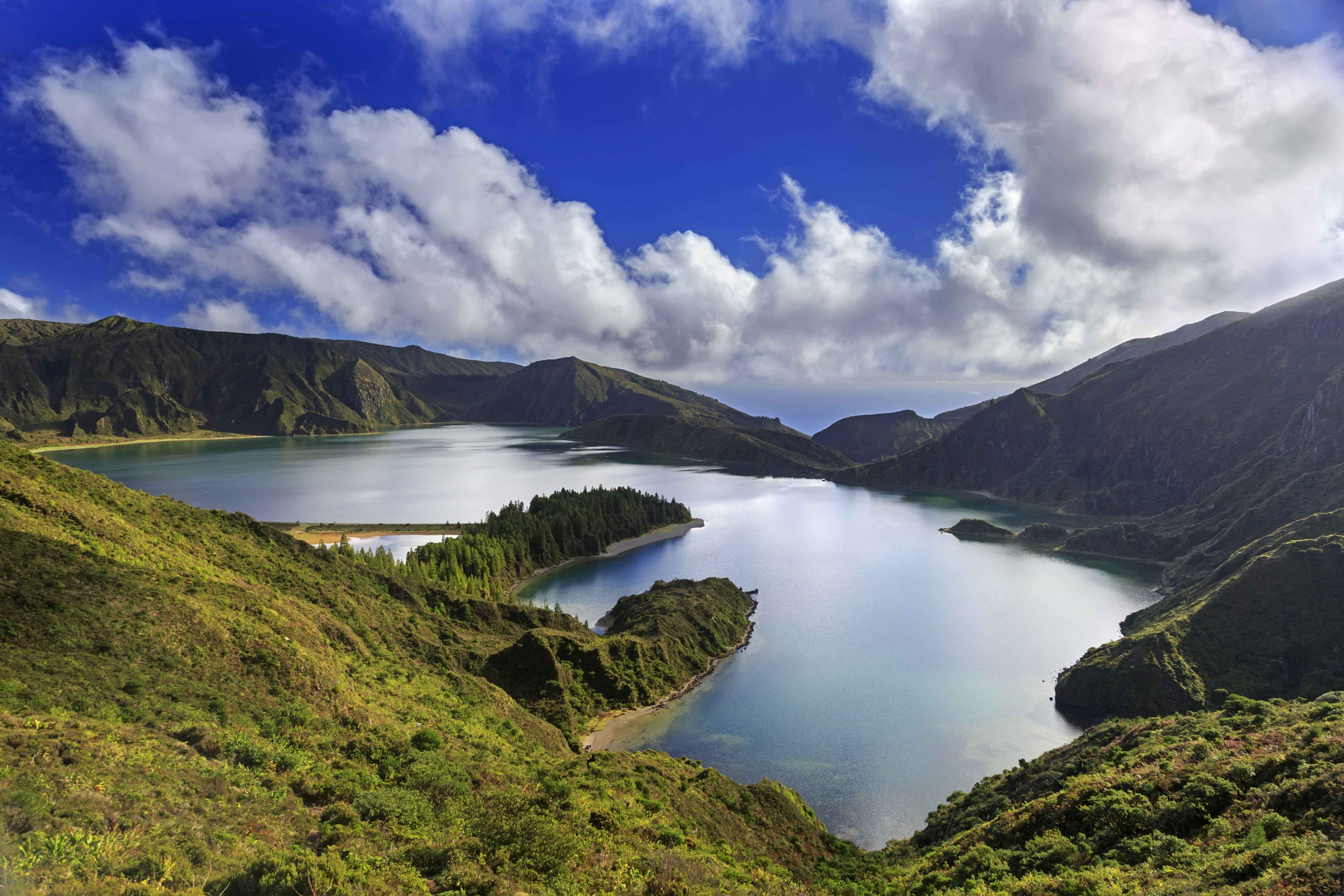 Lagoa do Fogo and green valley on San Miguel island of Azores