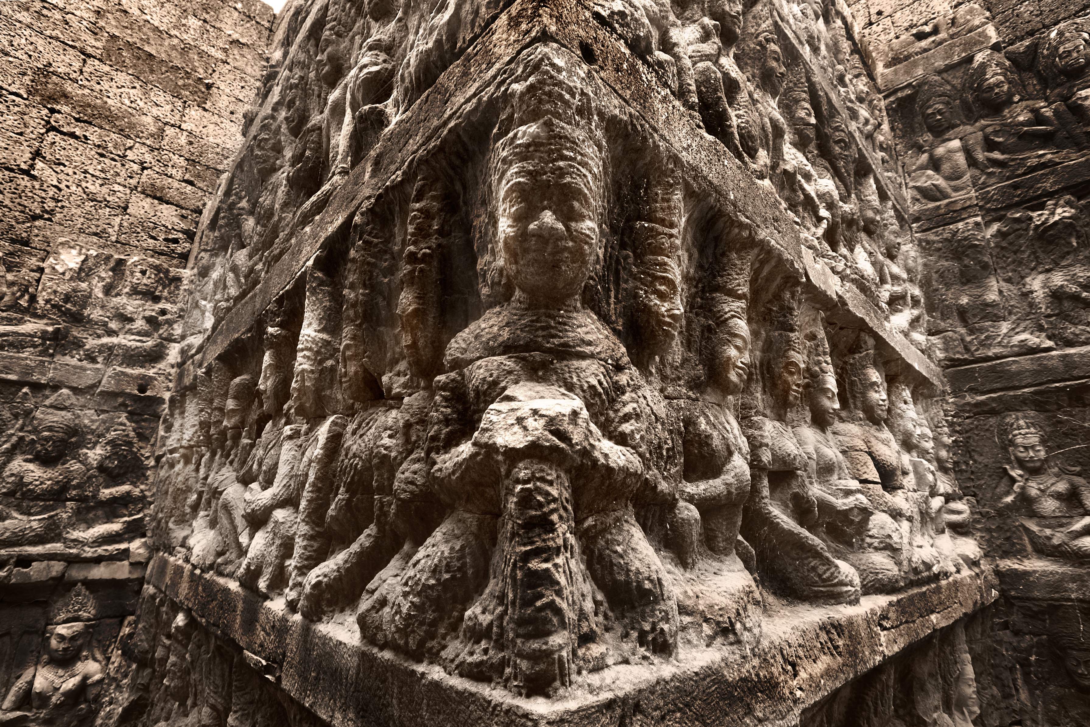 Wall stone of King terrace in Angkor Thom