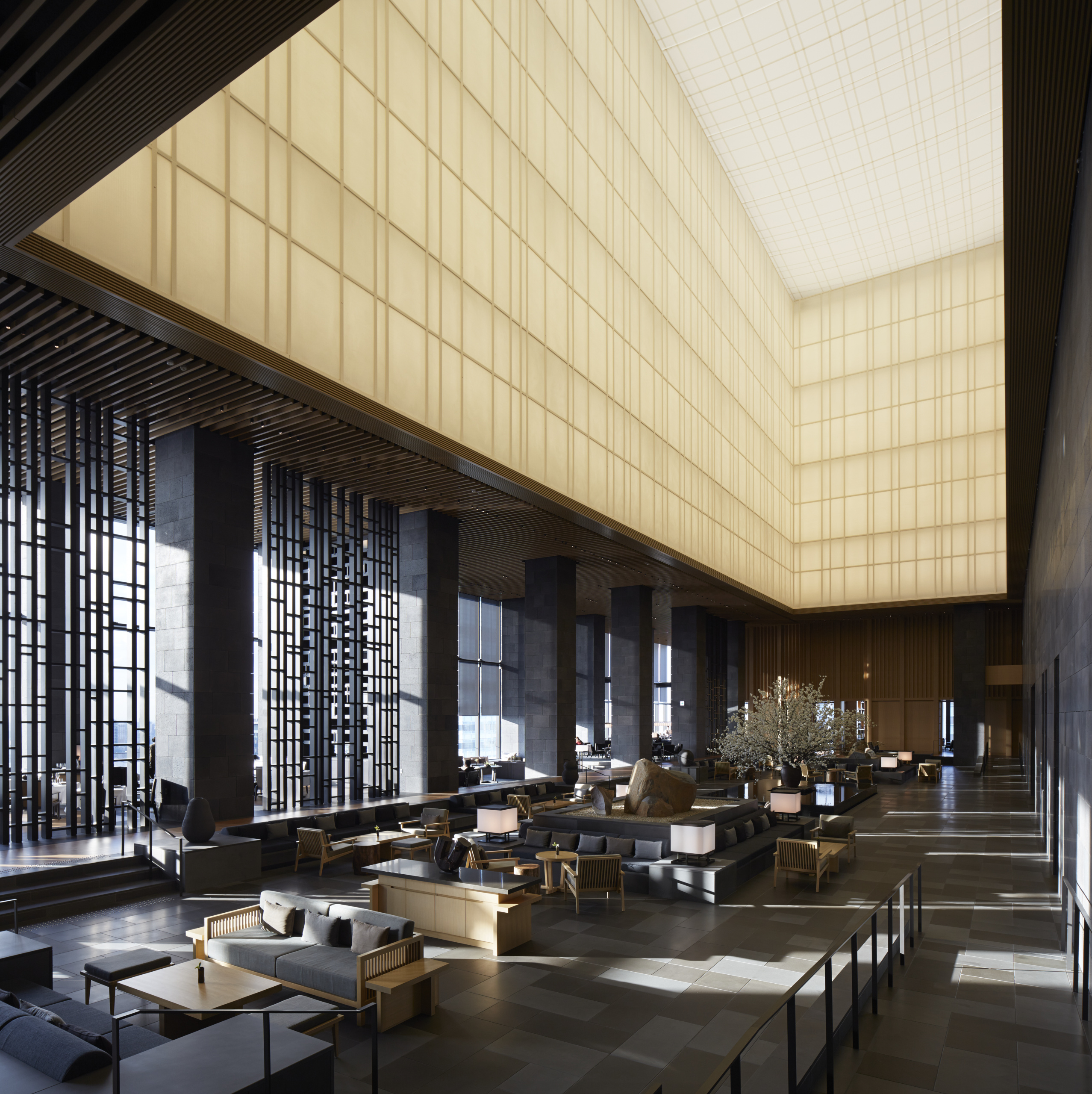 The soaring lobby rises nearly 30m. The soaring lobby rises nearly 30m.