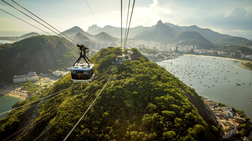 Cable car going to Sugarloaf mountain in Rio de Janeiro, Brazil