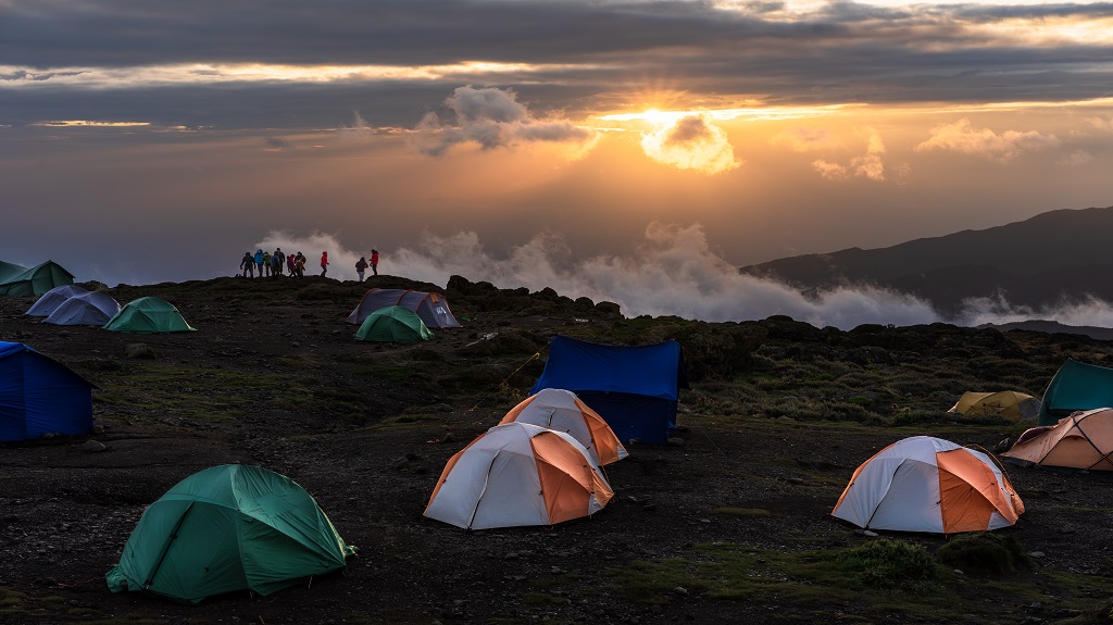 Sunset on a camp on the way to the Kilimanjaro summit Sunset on a camp on the way to the Kilimanjaro summit