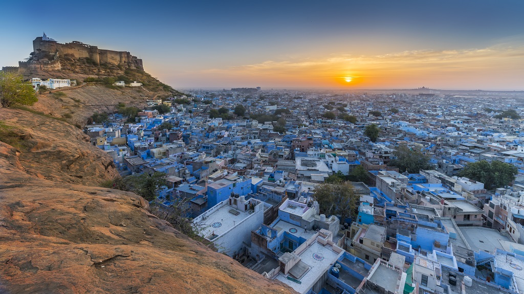 The Blue City and Mehrangarh Fort in Jodhpur. Rajasthan, India